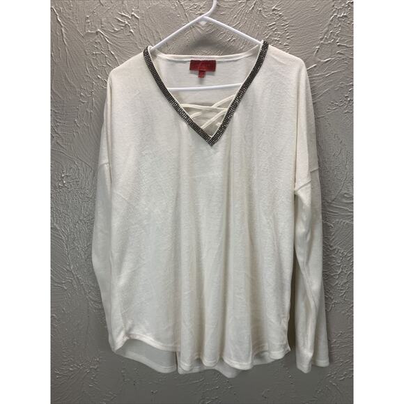 JLO Embellished Pullover Knit Top Womens Size XL Jennifer Lopez Stretch Soft - Picture 1 of 4